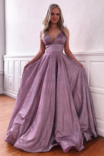 2023 A-line V-neck Sequins Long Dusty Rose Prom Dresses
